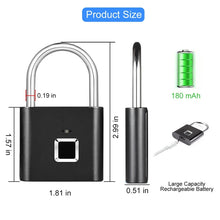 Load image into Gallery viewer, Smart Fingerprint Padlock Keyless Biometric Fingerprint Lock Electronics Door Lock Security Anti-theft Luggage Case Smart Locks
