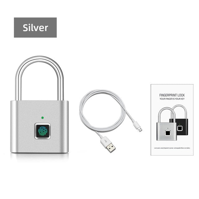 Black silver Keyless USB Rechargeable Door Lock Fingerprint Smart